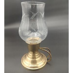 VTG Brass Etched Glass Lantern Candle Holder Handled Pedestal